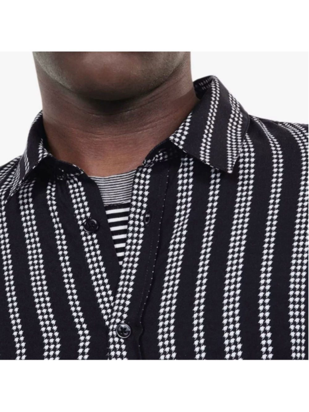 Men's The Kooples PDP Lines Black & White Dot/Stripe Button Down Shirt M NWT - Picture 4 of 16